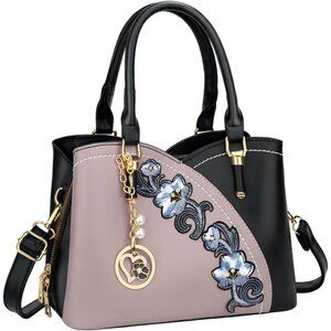 Women’s black Purple Triple Compartment Satchel Fashion Top Handle Shoulder Bag